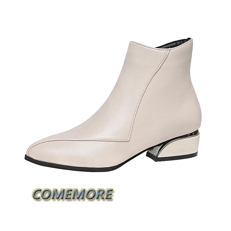 Модные сапоги в британском стиле для женщин, осень-зима 2024, новые короткие сапоги на толстом каблуке, элегантные свадебные туфли с заостренной боковой молнией