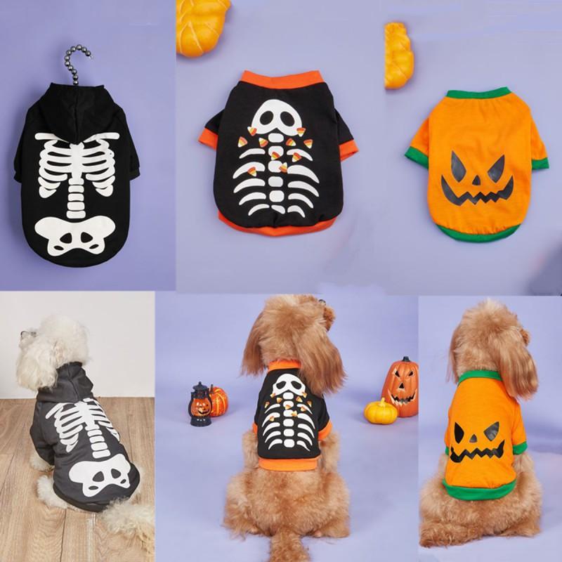 Halloween Dog Hoodie Small Breeds - Skull Pumpkin Design No-Hood Style Black S To XL