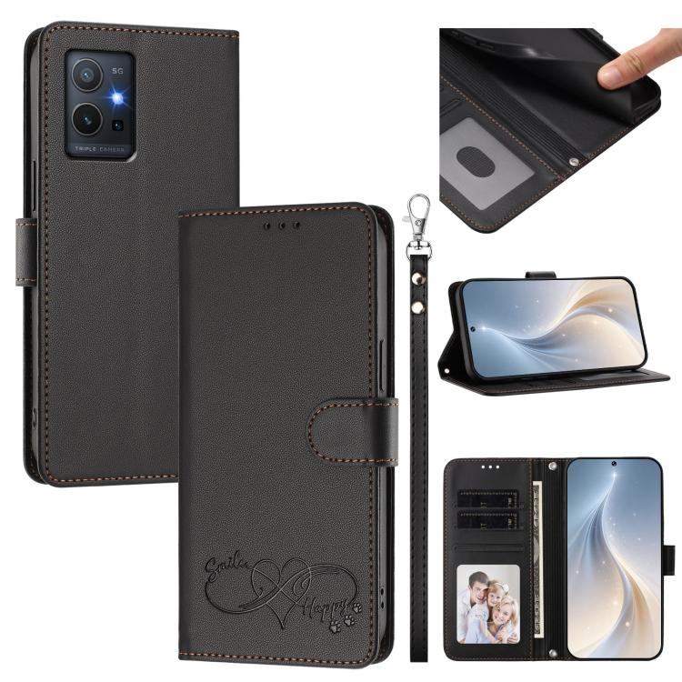 Happy Heart Pattern Magnetic Closure Vegan Leather Phone Case With Wrist Strap For vivo X200 FE