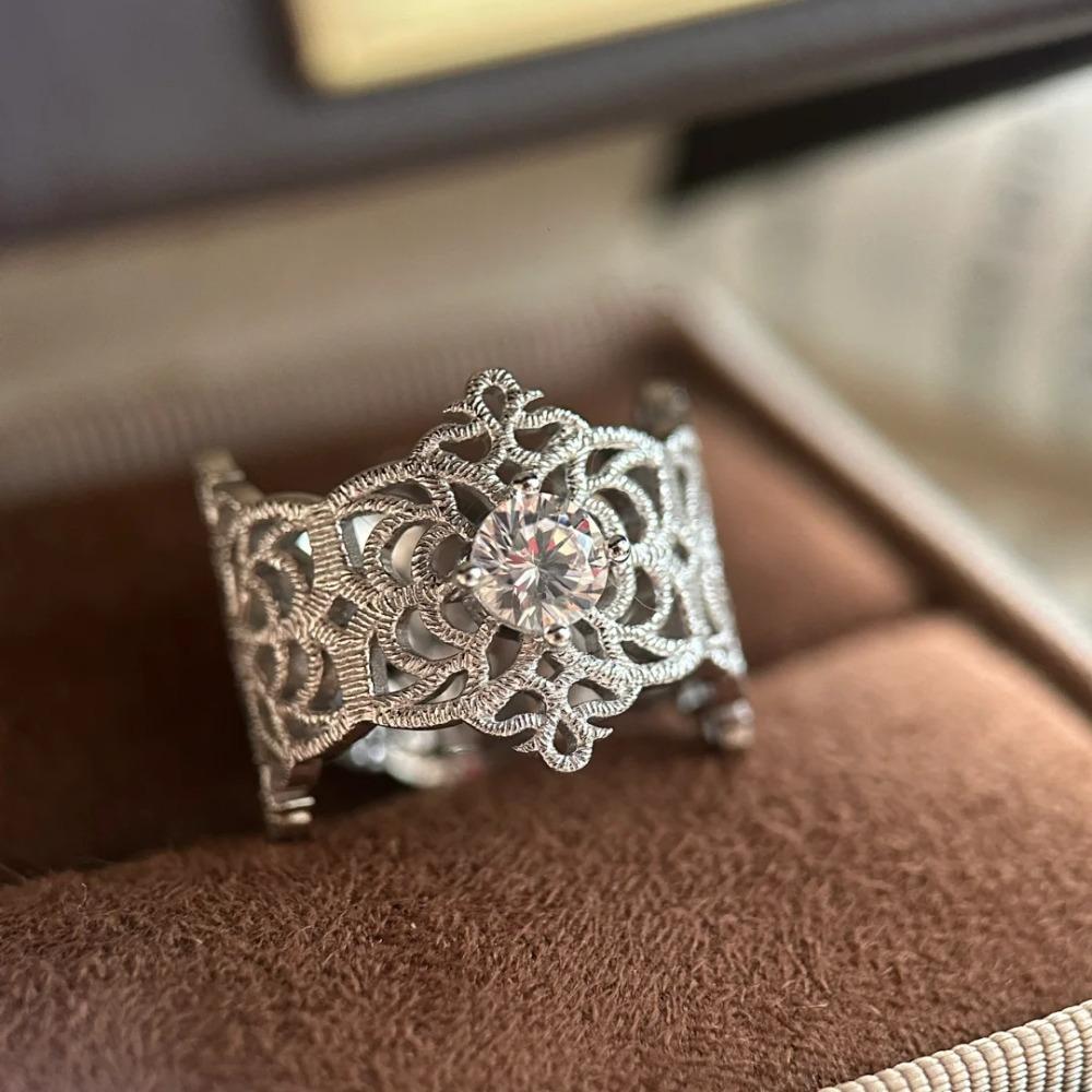 Vintage Lace Embroidery Kaleidoscope Ring for Women Antique Jewelry Frosted Rose Wedding Band