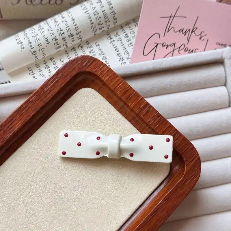 Ankola Red Polka Dot Bow Hairpin for Women - Cute Side Hairpin & Forehead Bangs Clip