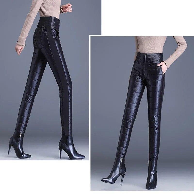 Повседневные утепленные женские брюки с высокой талией, модные облегающие брюки-карандаш, уличная одежда, зимние черные ветрозащитные брюки 29643