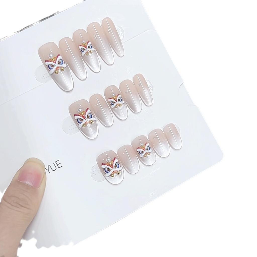 Чисто ручная работа Фототерапия Носимые Накладные Ногти Новый Год Лев Носимые Накладные Ногти Готовое Изделие Многоразовый Нейл-арт