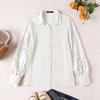Spring Women Hollow Out Solid Color Shirt Long Sleeves Casual Loose Tops Plus Size