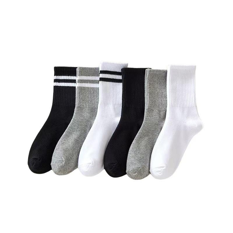 Male Spring and Summer Stripe Two Bar College Style Leisure Sports Tube Socks