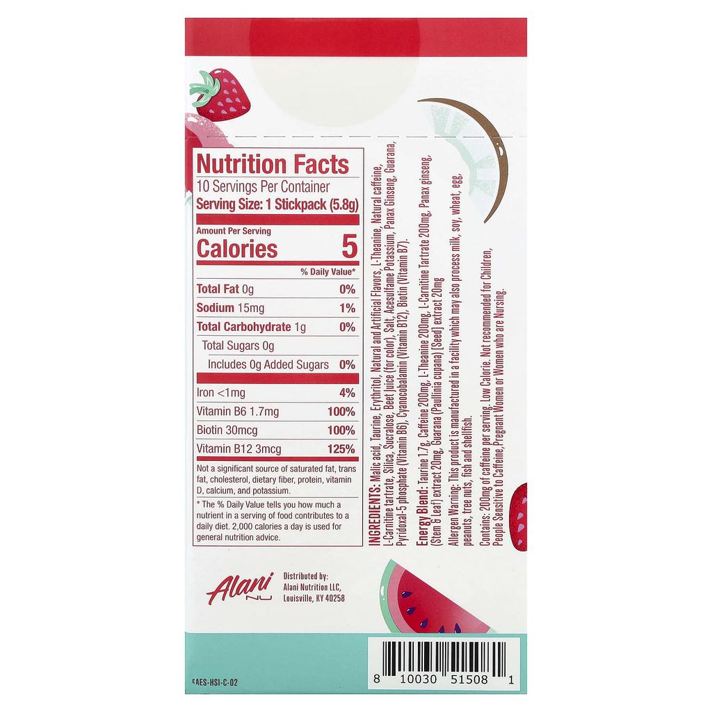 Alani Nu, Energy Sticks, Hawaiian Shaved Ice, 10 Stickpacks, 0.2 Oz (5.8 G) Each