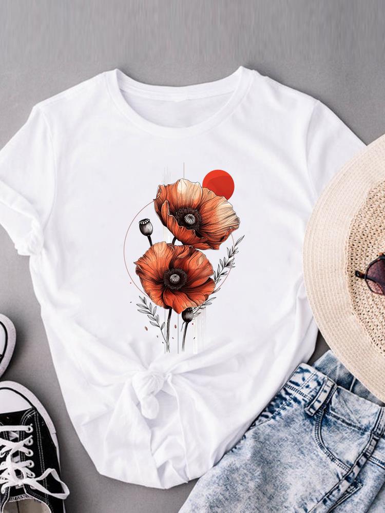 (Азиатский размер) Футболки с коротким рукавом, модная женская одежда с принтом, повседневная, с цветочным принтом, в стиле 90-х, женская футболка с графическим принтом