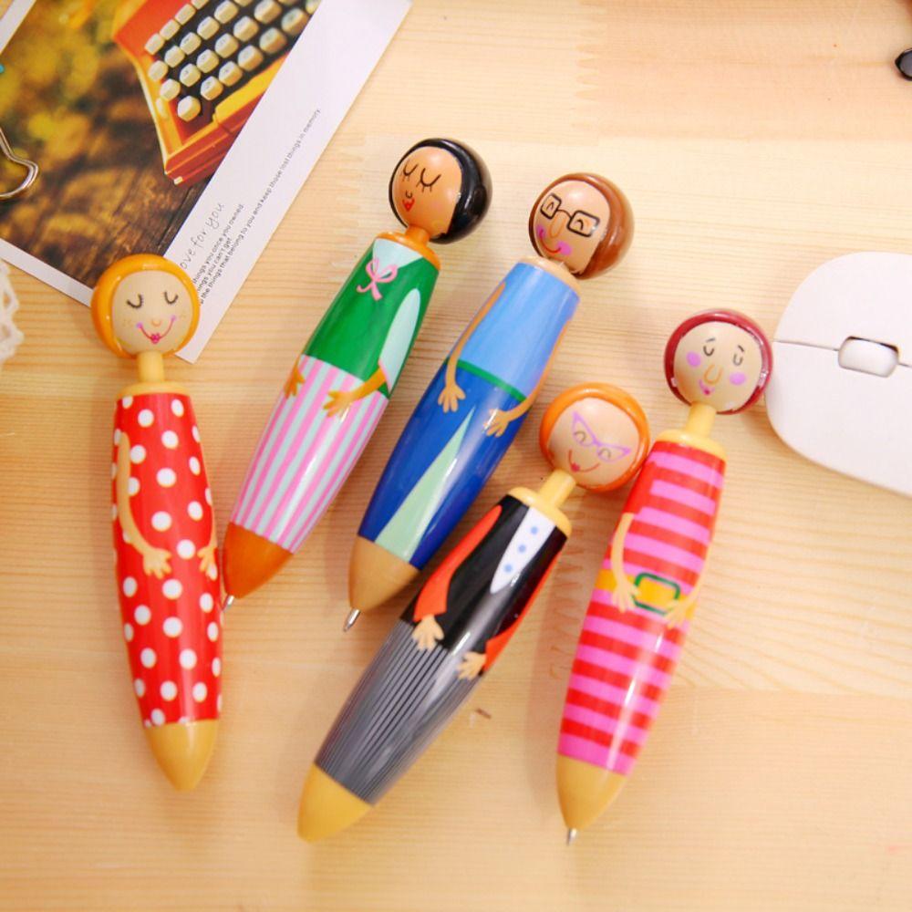 5Pcs/bag Plastic Ballpoint Pen Cartoon Doll Pen Cute Neutral Pen
