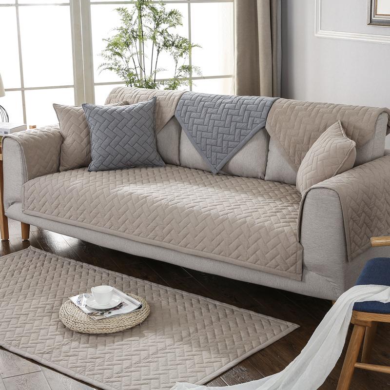 Pure Color Simple Sofa Cushion Pure Cotton Washable Cloth Non-slip All-season Sofa Cushion Cover Towel Cover