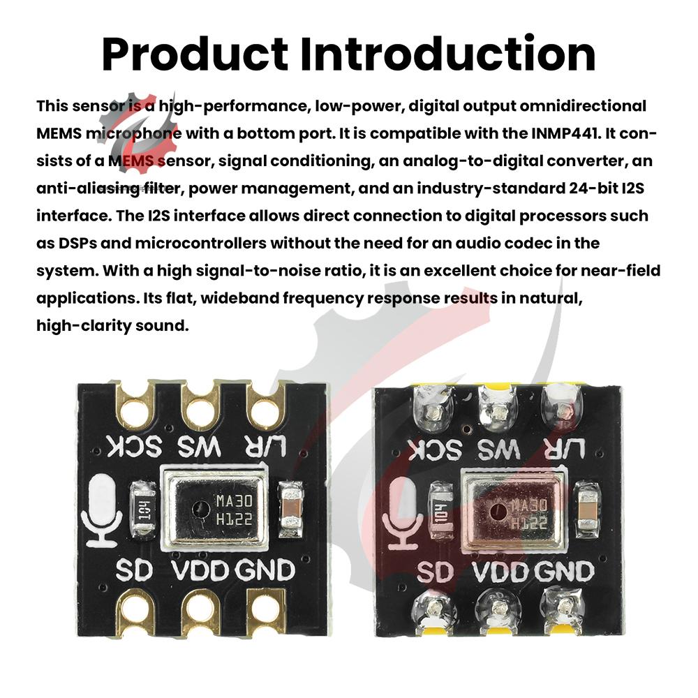 Omnidirectional MEMS Mic Module 24Bit I2S Output 1.6-3.6V Wide Voltage For Wearable Device Acoustic Monitoring