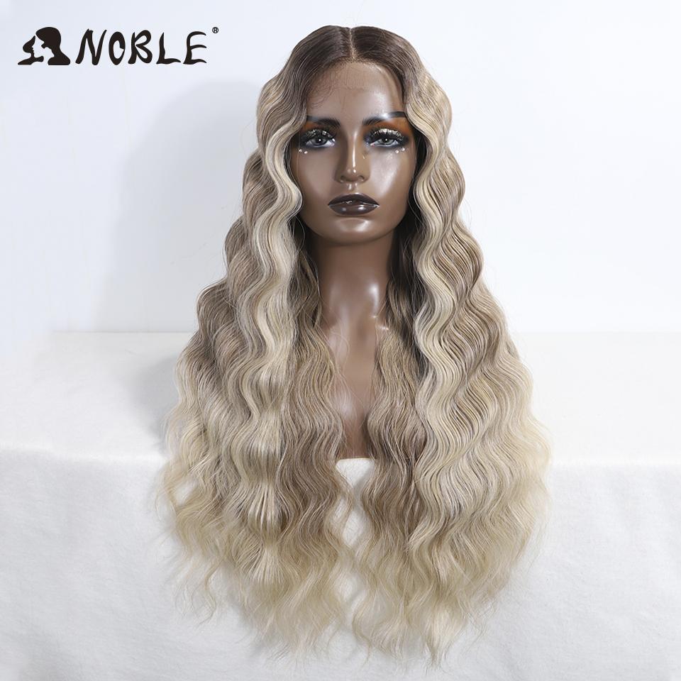 Noble Lace Front Wig Cosplay Wig Wavy 28 Inch Body Wavy Lace Part Wig For Women Brown Wig synthetic Wig High Quality Lace Wig