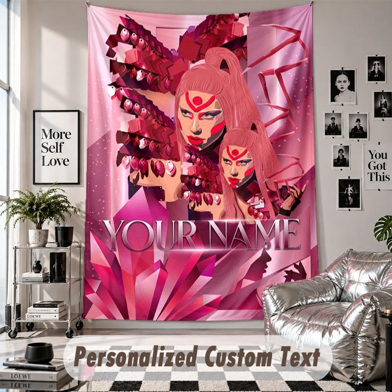 Wall Hanging Tapestry With Custom Name & Text, Lady Gaga Decorative Tapestry For Bedroom