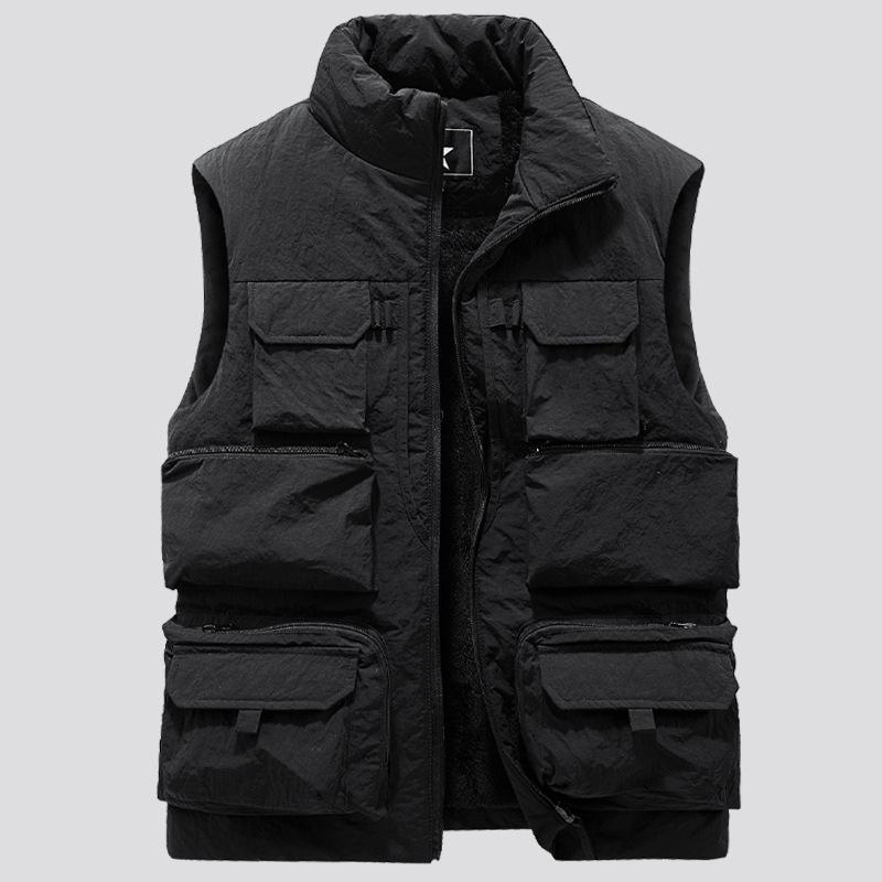 Men's Plus Size Fleece Work Sleeveless Jacket Many Pocket Winter Warm Jackets