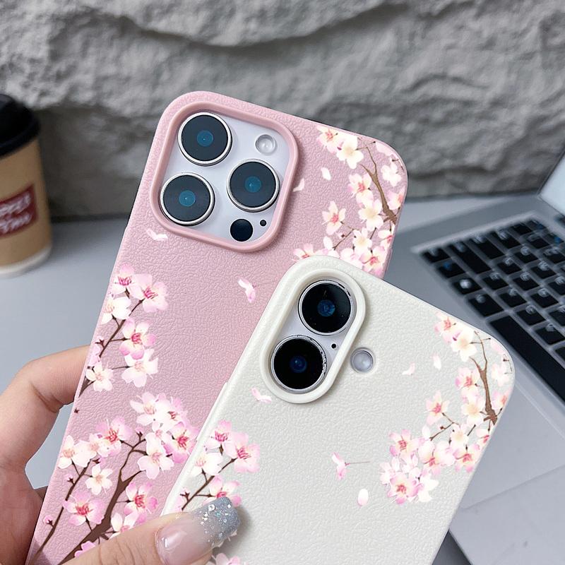 Чехол с цветочным узором 'Розовые персиковые цветы' Для iPhone 17 Pro Max Funda iPhone 16 Pro Max 15 14 13 12 11 Air 16E Силиконовая накладка с текстурой кожи