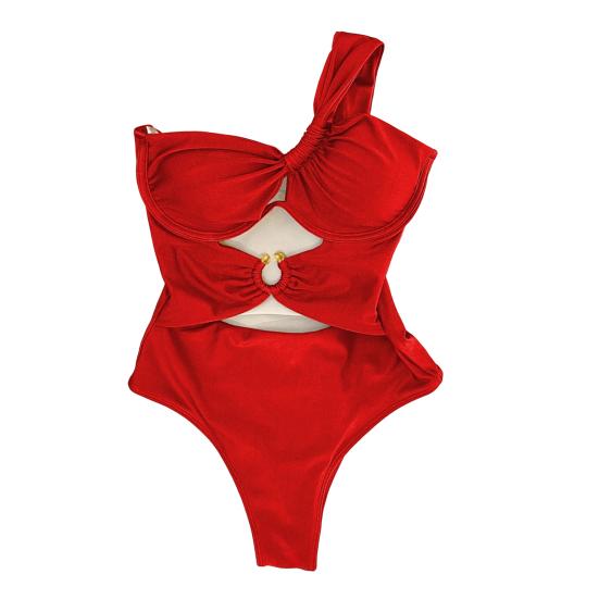 Женский цельный купальник на одно плечо с подкладкой из стали и металлическими пряжками, монокини, сексуальный купальник с S-образной фигурой и полым дизайном