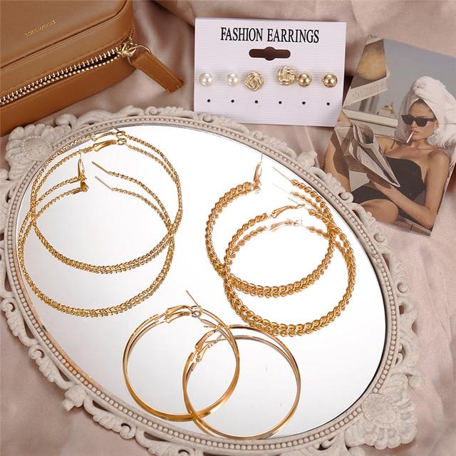 17KM Vintage Geometirc Metal Hoop Earrings Set, Women's Gold and Silver Color Circle Hoop Earrings Jewelry Gifts
