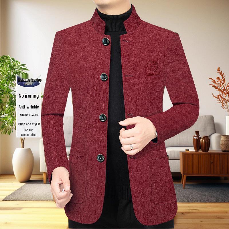 Мужская шерстяная куртка в этническом стиле с воротником-стойкой - Business Casual, Теплая зимняя одежда для пап среднего возраста