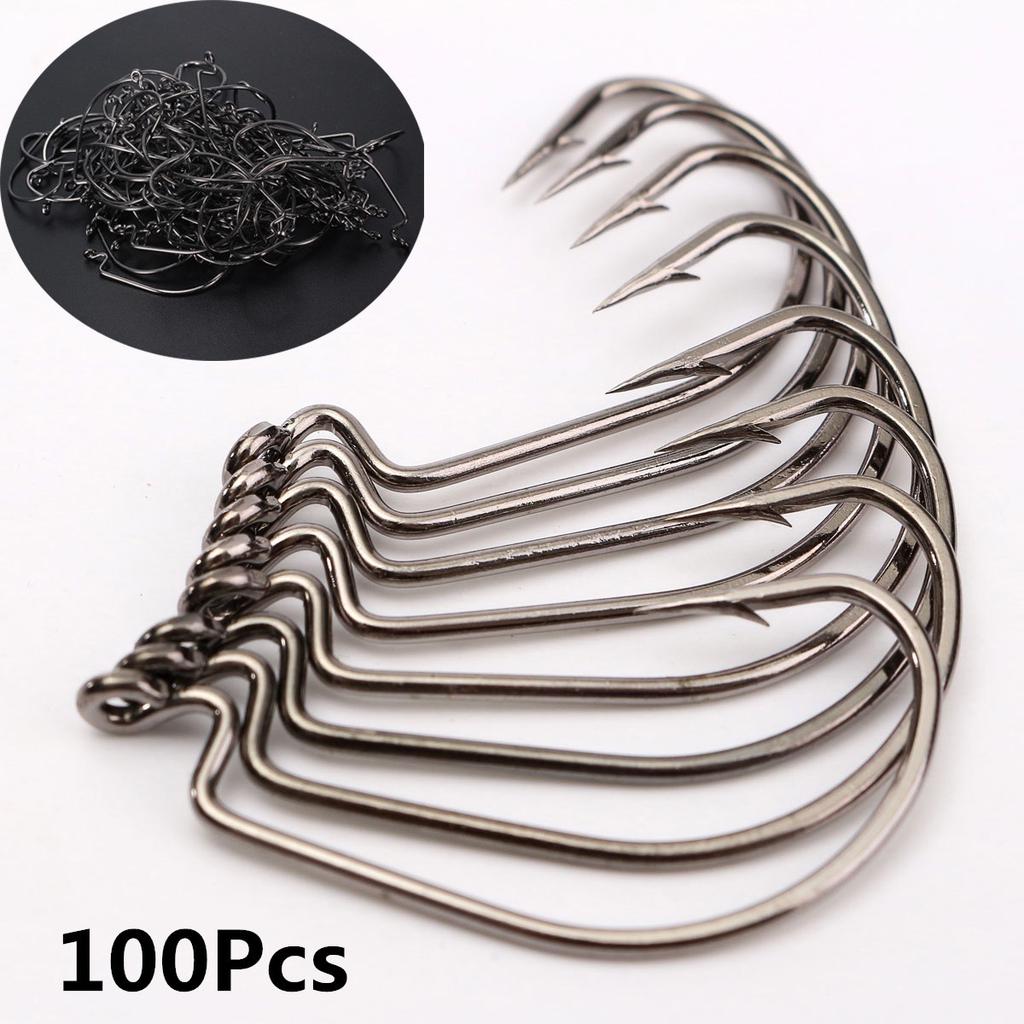 100 шт. червячный крючок, большой рыболовный крючок, рыболовный крючок из высокоуглеродистой стали, большие крючки для окуня, терминальные снасти