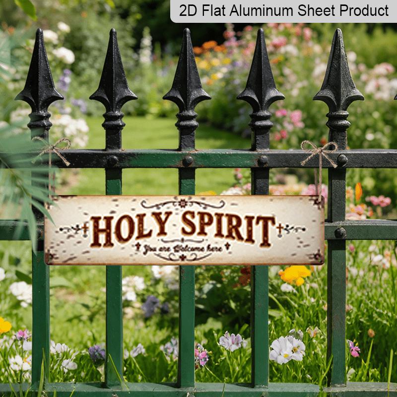 2D Flat, 1pc Large 15.7×3.94 Inch Holy Spirit Welcome Sign - Rustic Vintage Metal Wall Art with Holy Spirit Lettering & Cursive Welcome Message