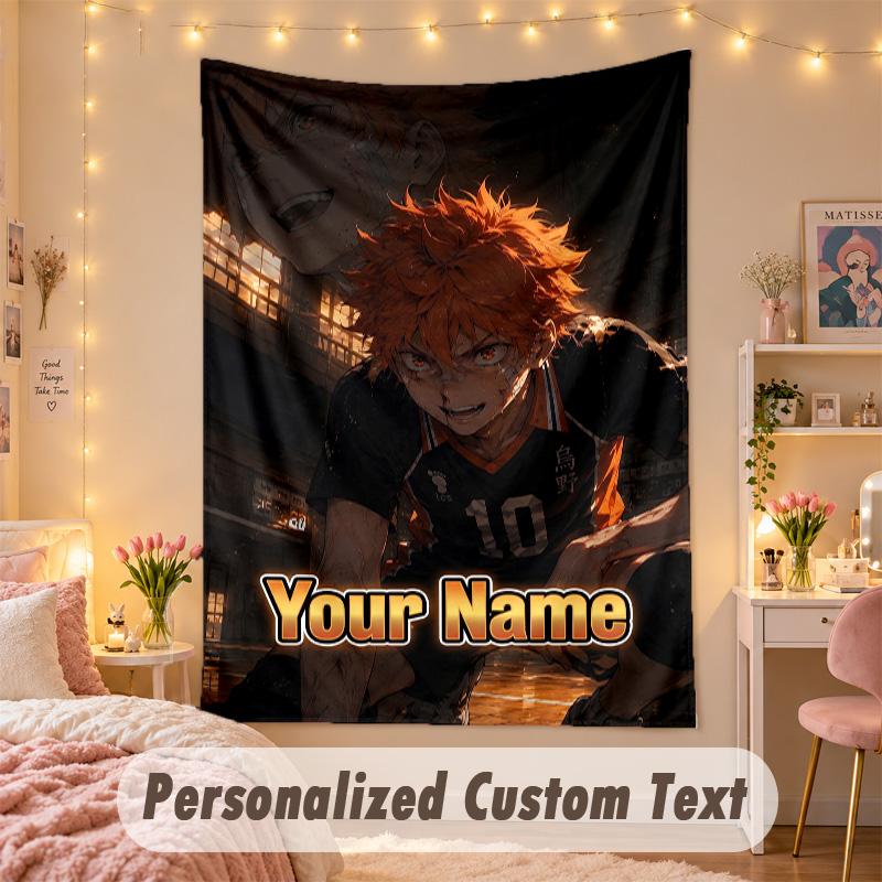 Custom Personalized Tapestry,Haikyuu Print Custom Name Text Wall Art Hanging for Bedroom
