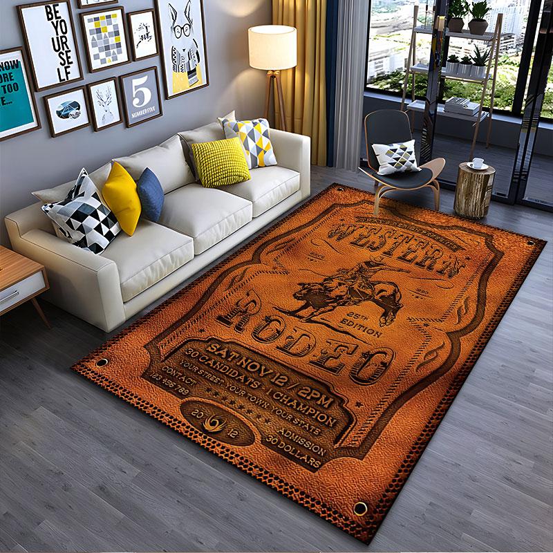 Western Style Rodeo Print Carpet suitable as a non-slip mat for the living room or bedroom sofa