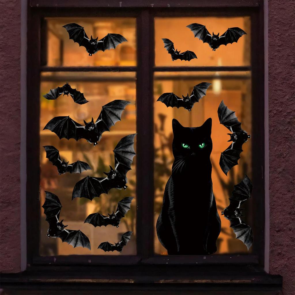 Хэллоуин Декоративные Наклейки на Окна Летучие Мыши Праздничная Вечеринка Наклейки для Украшения Стен Гостиной ПВХ Самоклеящиеся