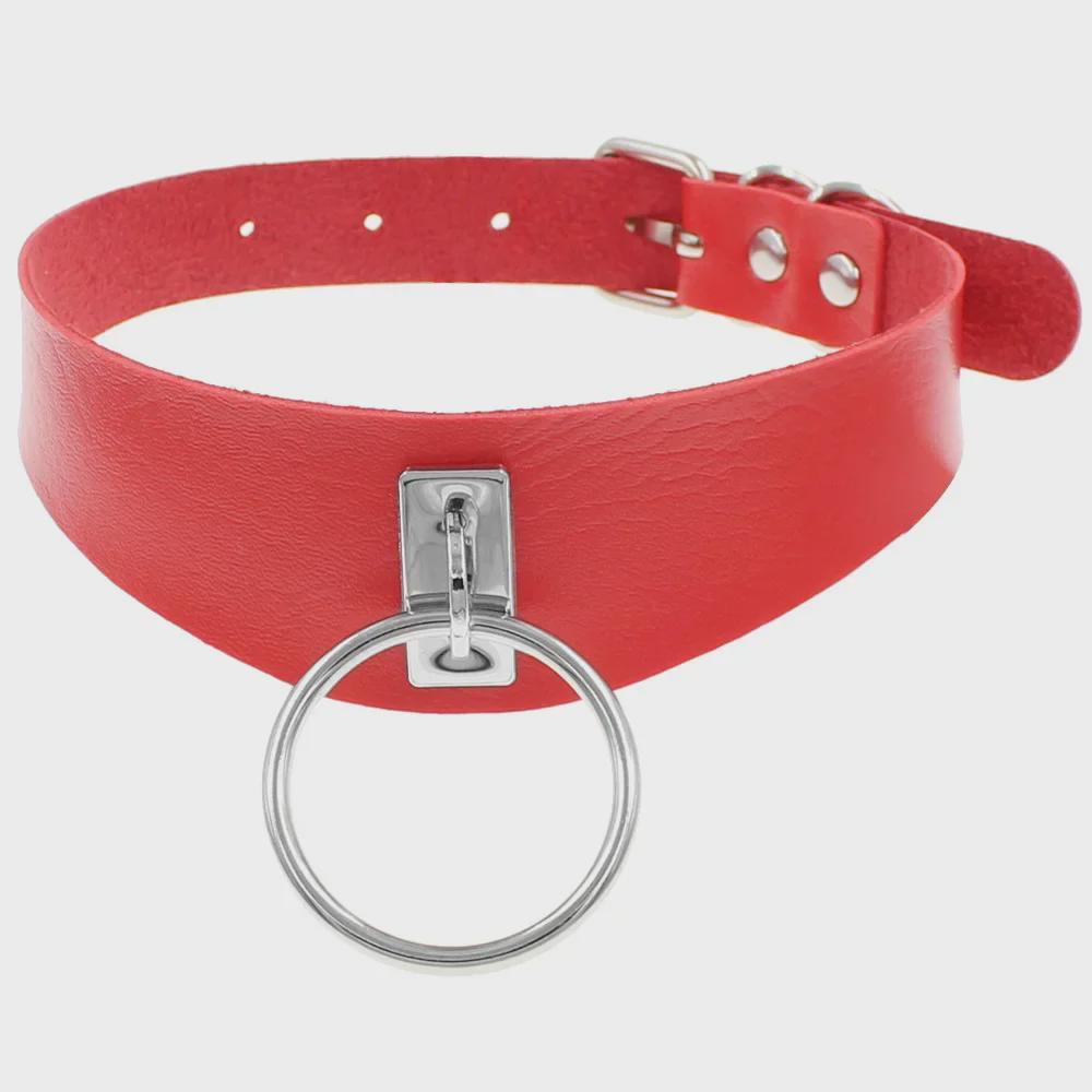 Европейско-американский стиль Харадзюку хип-хоп панк ожерелье-чокер из искусственной кожи с круглым кольцом