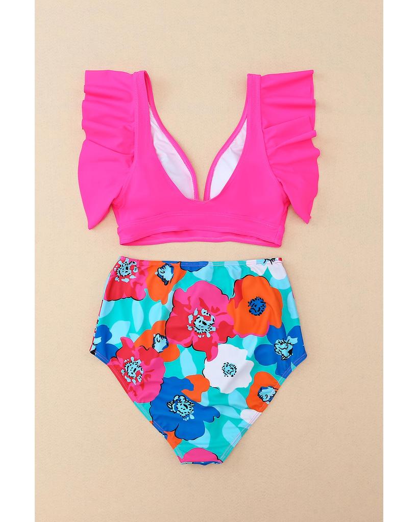 Azura Exchange Floral Print V-Neck Ruffles Bikini
