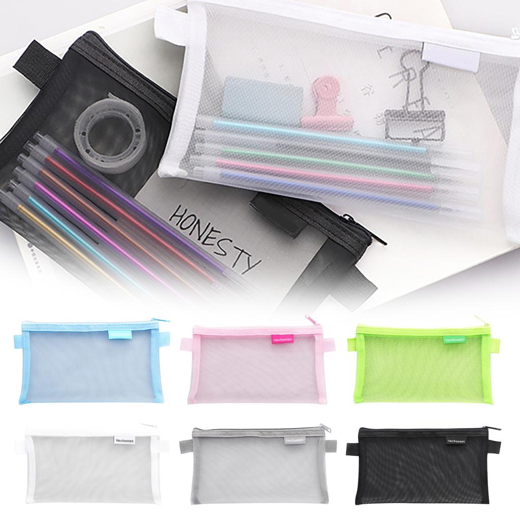 (Great home)Multifunctional Mesh Pen Bag Zipper Mesh Bags Clear Pencil Case Organizer Cosmetics Makeup Bag