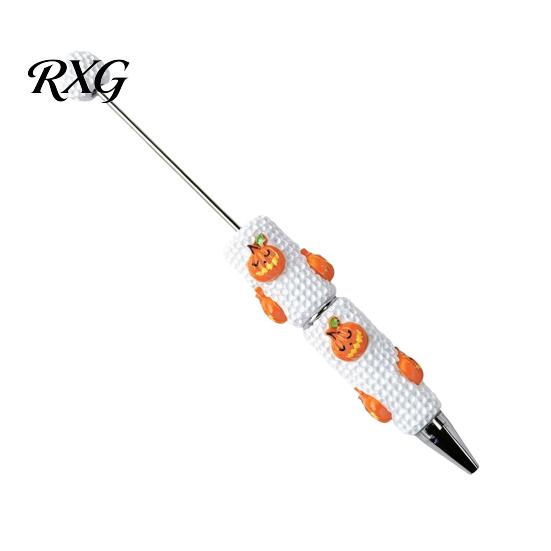 Pumpkin Shaped Ballpoint Pens Halloween Rhinestone Beadable Pen, DIY Sparkly Cat Ghost Plastic Beaded Spooky Stationery Glitter Black Ink Pen