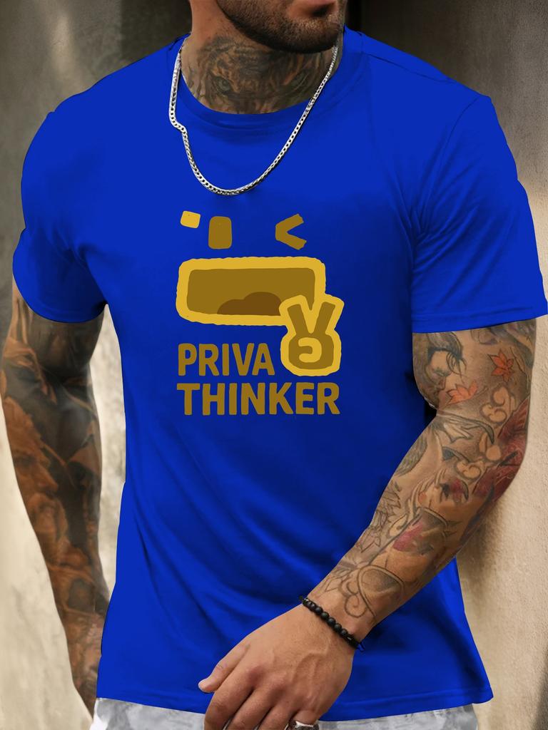 Футболка с коротким рукавом PRIVA THINKER Мужская 100% Хлопок С рисунком Летняя С круглым вырезом Дышащая Повседневная Модная Крутая Футболка