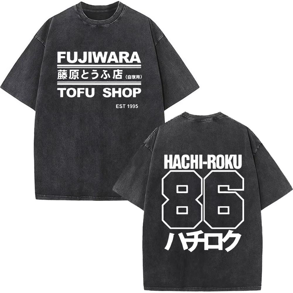 Initial D AE86 JDM Дрифт Футболка Винтажная Стиранный Хлопок Графическая Футболка Мужская Женская Унисекс Оверсайз С Круглым Вырезом Короткий Рукав Ретро Уличная Одежда Топ Авто Мерч Подарок