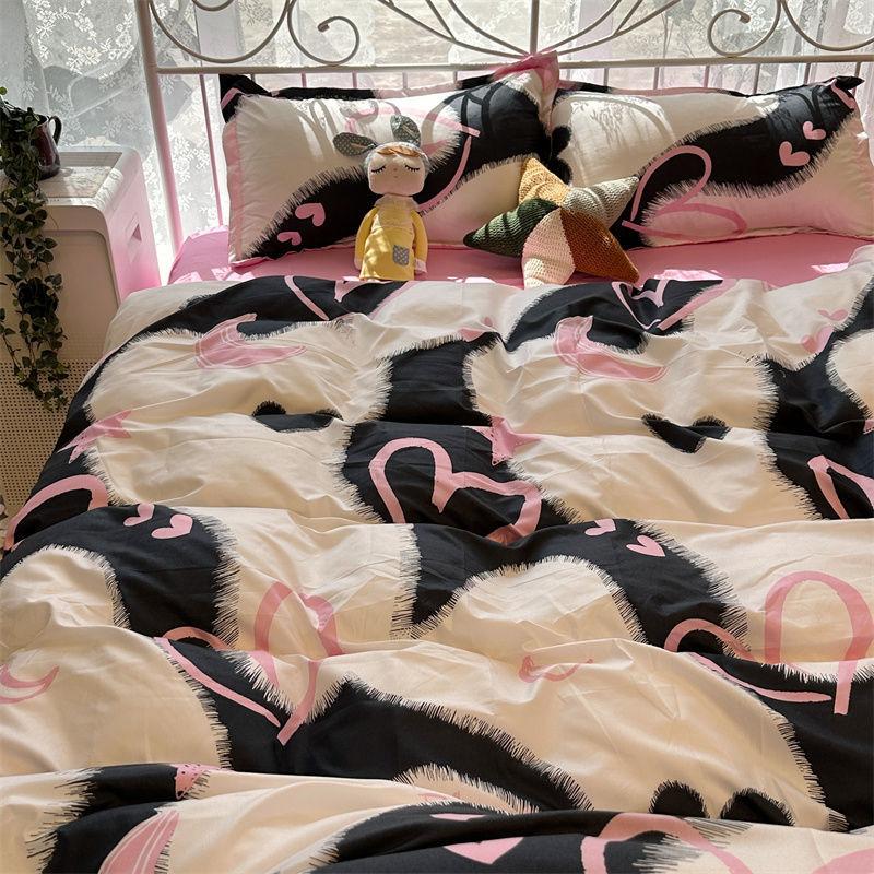 Комплект из четырех стеганых одеял для общежития из стираного хлопка с рисунком в виде милой девушки в виде сердца, комплект из трех простыней