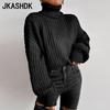Women's Fashion Casual Solid Color Print Autumn Winter Long Sleeve High Neck Loose Sweaters