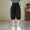 Women Shorts Mid-rise Elastic Waist Knee-Length Pants Solid Color Loose Fit Short Pants Streetwear