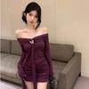 Autumn Women's Purple One-Shoulder Halter Neck Dress with Slim Waist and Fitted Hips