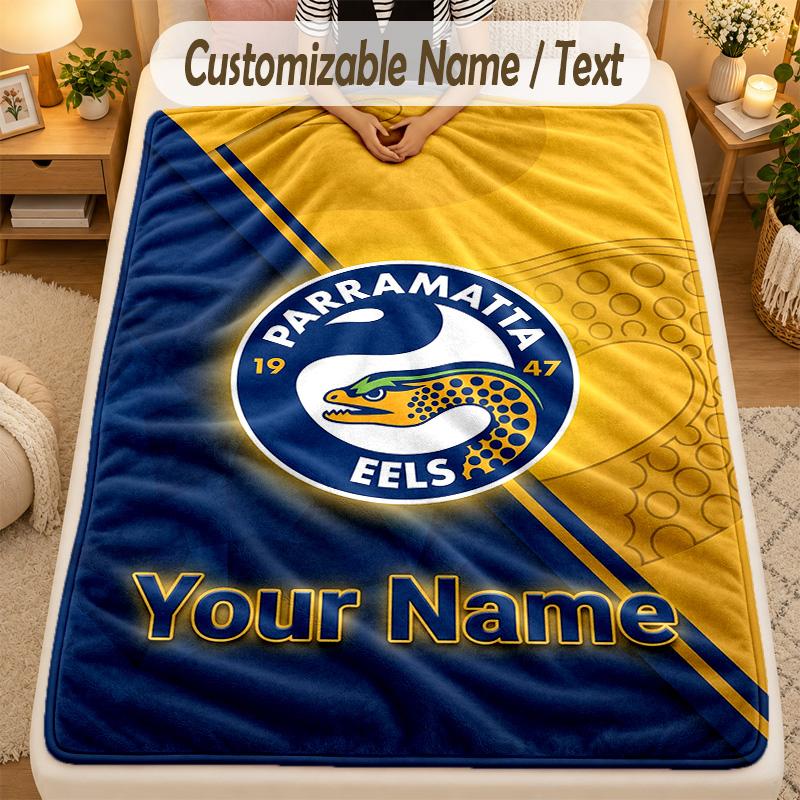 Фланелевое одеяло Parramatta Eels С индивидуальным текстом имени Персонализированное Мягкое Теплое Покрывало Декор для дома Подарок