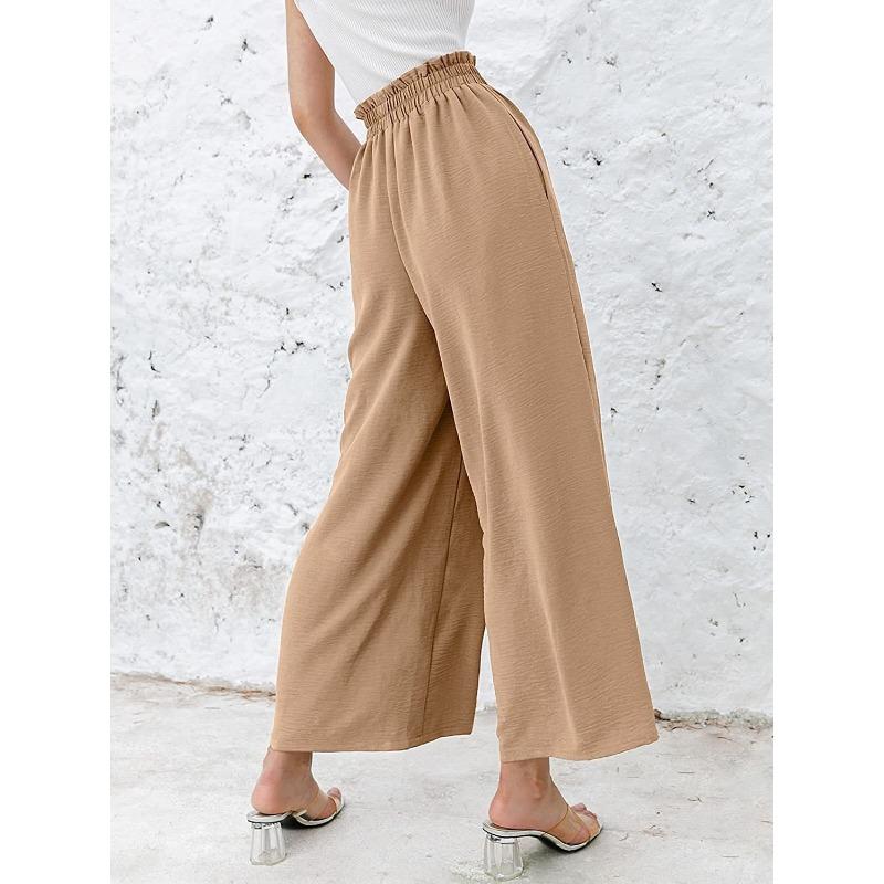 YYFS Women's Fashion Casual Solid Color Print High Waist Trousers Pants & Capris