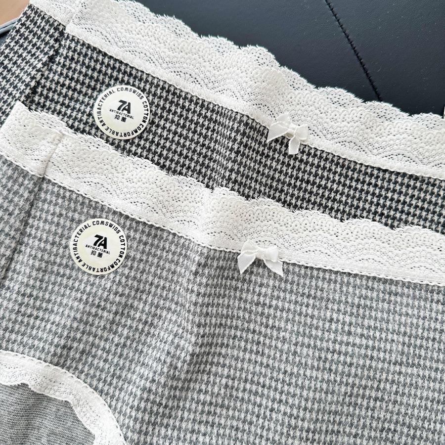 Large French Polka Dot Lace Cotton Antibacterial Women's Underwear – Size 7A, Lengthened Crotch