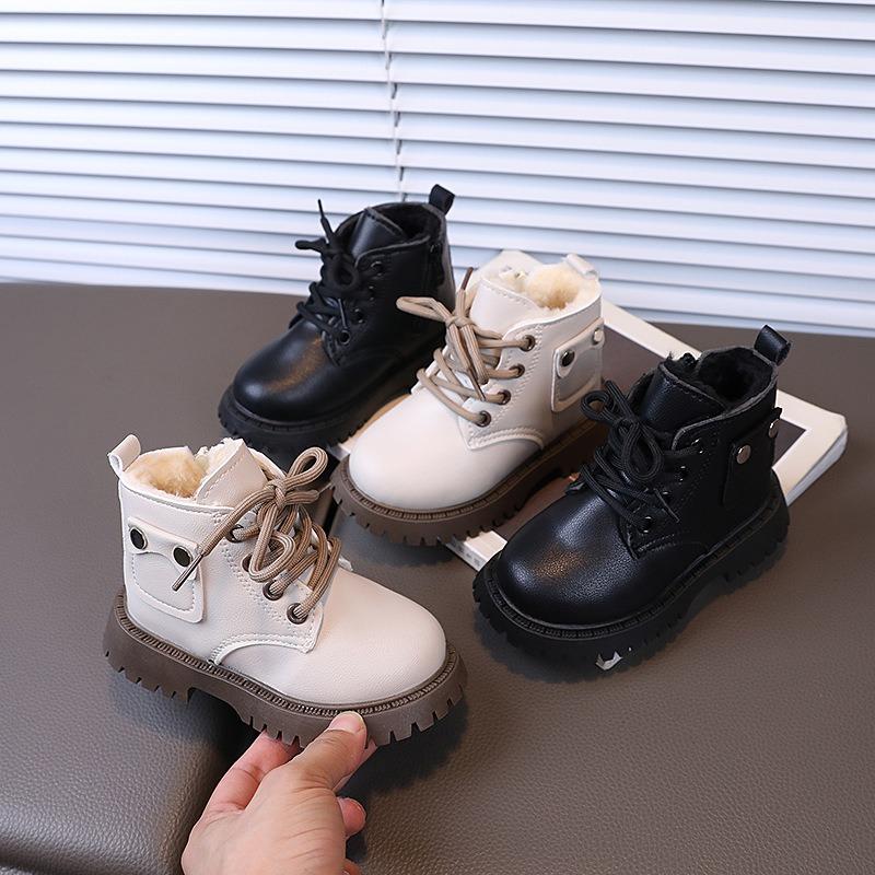 Зимние детские одинарные ботинки 2024 года, модные ботинки Martin, утолщенные детские ботильоны