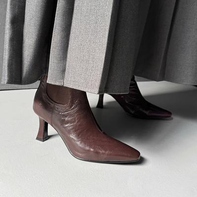 Мода 2024 Новые Осенние Женские Сапоги Женская Обувь Острый Носок Массивный Каблук Обувь Лаконичные Ботильоны Элегантные Современные Сапоги