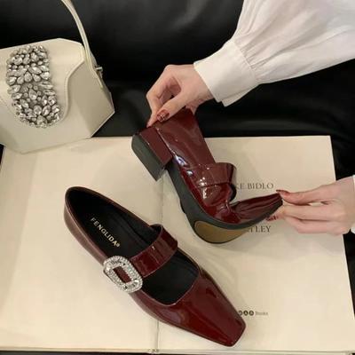 Квадратный носок, квадратный каблук, стразы, мелкая водонепроницаемая платформа, модные, очень удобные, нескользящие, дышащие женские туфли