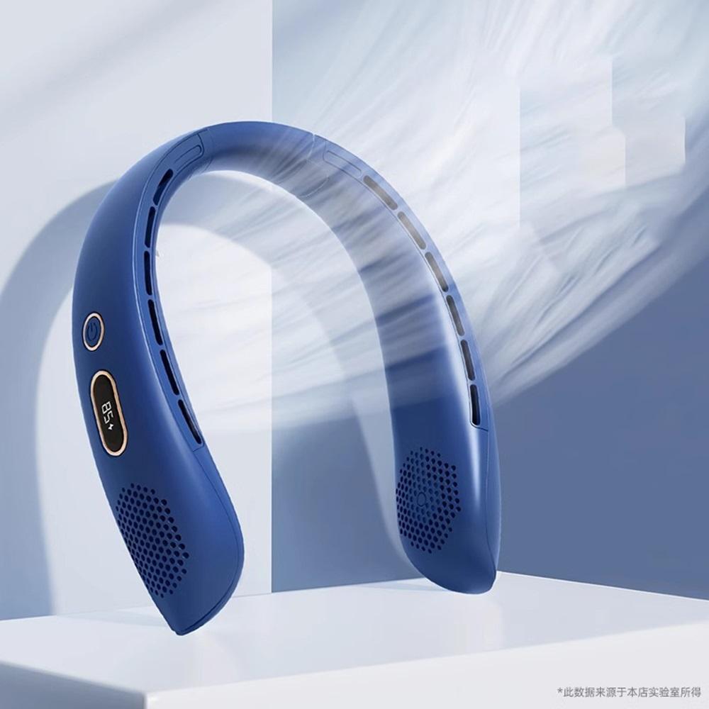 2000 мАч Подвесной шейный вентилятор с тремя скоростями, регулируемый, мощный вентилятор с воздушным охлаждением, зарядка через USB, цифровой дисплей, безлопастной шейный вентилятор