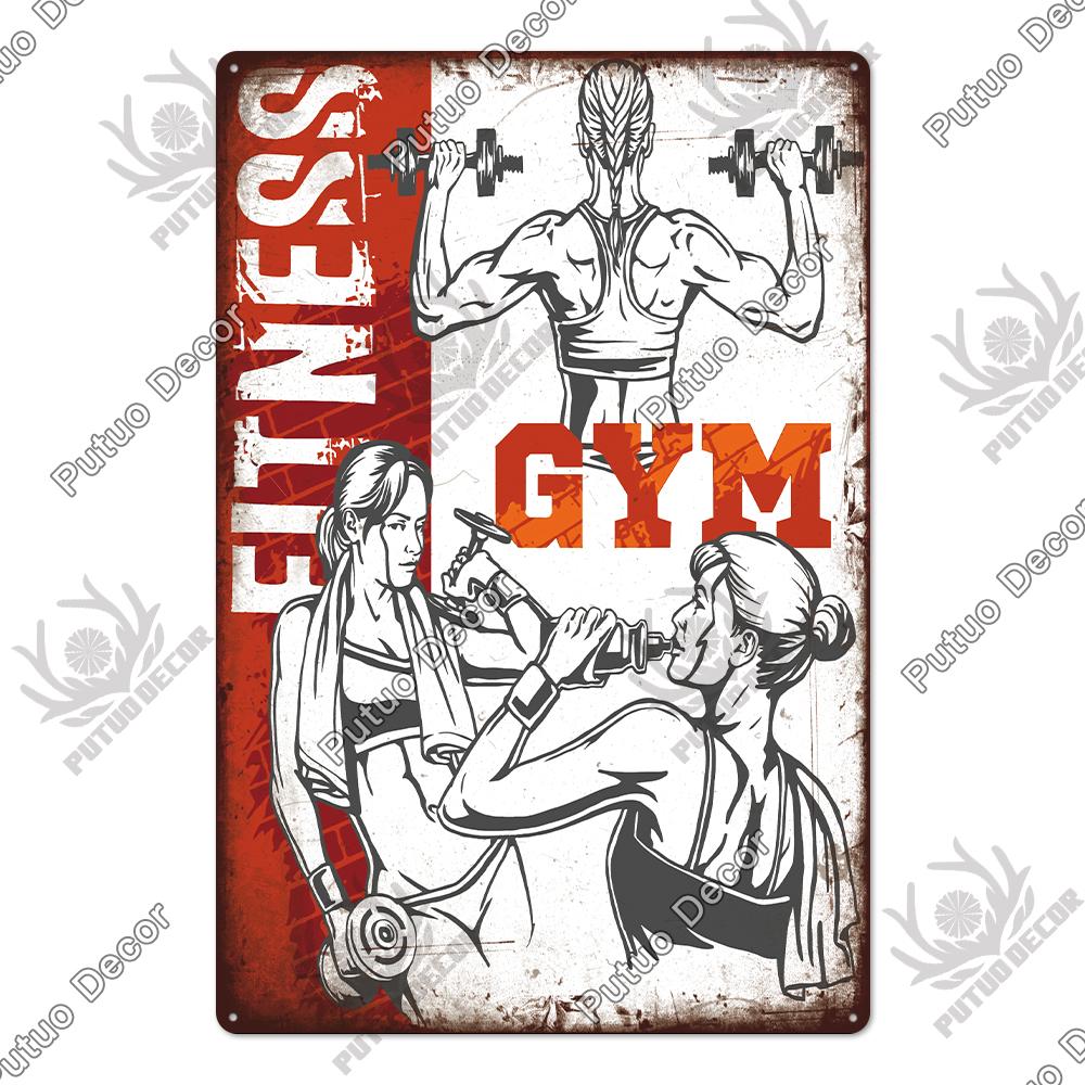 Mfoever Tin Sign Decor Gym Vintage Tin Signs Plaque Metal Plates Retro Posters Work Out Wall Art Decorative for Home Man Cave Gym Room