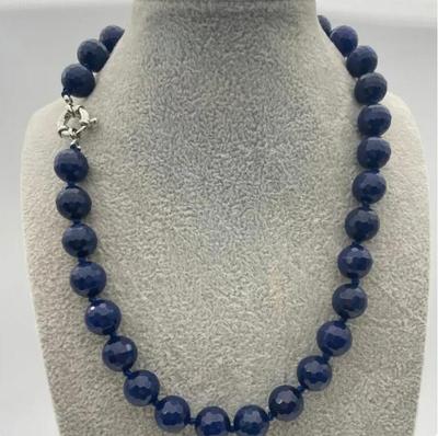 Ожерелье из круглых бусин с синими сапфирами и ограненными драгоценными камнями диаметром 12 мм, 18 дюймов