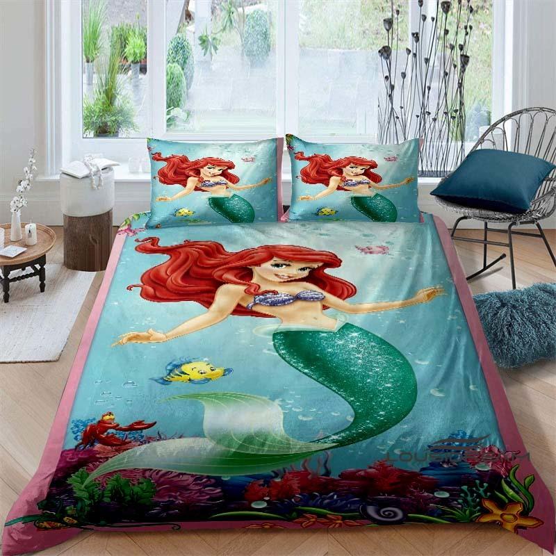 Cartoon The Little Mermaid Duvet and Pillowcase Bedding Set, for Boys and Girls' Bedroom Decor, Children's Gifts.