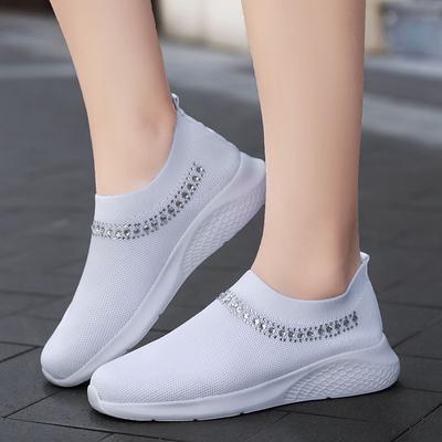 Женские туфли на плоской подошве Slip On Shoes For Women Sock Sneakers Fashion Crystal Ladies Shoes Casual Sock Sneakers Zapatos De Mujerjhu7