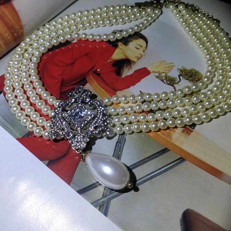 Жемчужное короткое ожерелье, женская ретро-универсальная многослойная шейная цепочка, аксессуары для женщин с кристаллами и драгоценными камнями