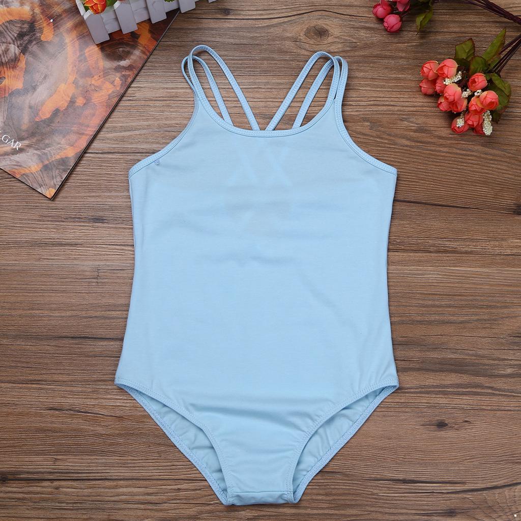 Детский танцевальный тренировочный трико для девочек, комбинезон без рукавов с перекрещенной спиной, детский костюм для йоги