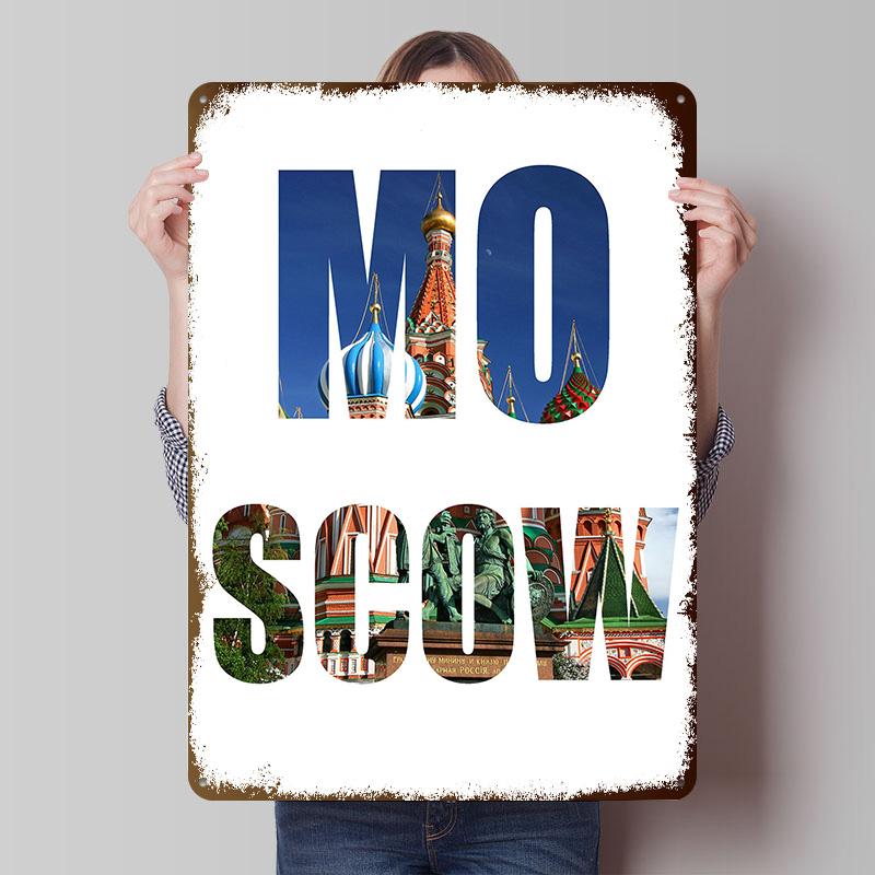 Moscow Travel Printed Poster Customized Retro Wall Art Vintage Metal Tin Signs for Home Living Room Decoration Gaming House Cozy